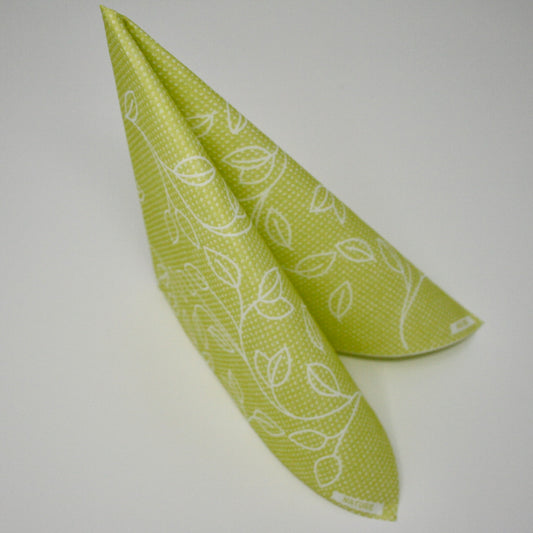 Gemusterte Airlaid Serviette hellgrün mit Blumen frühlingshaft